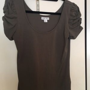 Reiss Khaki puffed sleeve top